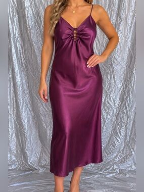 Vintage Fredricks Of Hollywood Plum Satin Slip Dress Size Medium